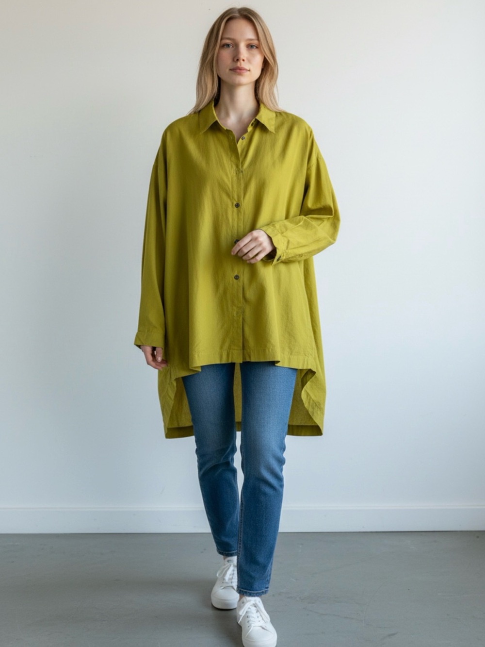 Eskandar Blouse Cotton Poplin Oversized Tunic Button Front Top L / XL Lagenlook